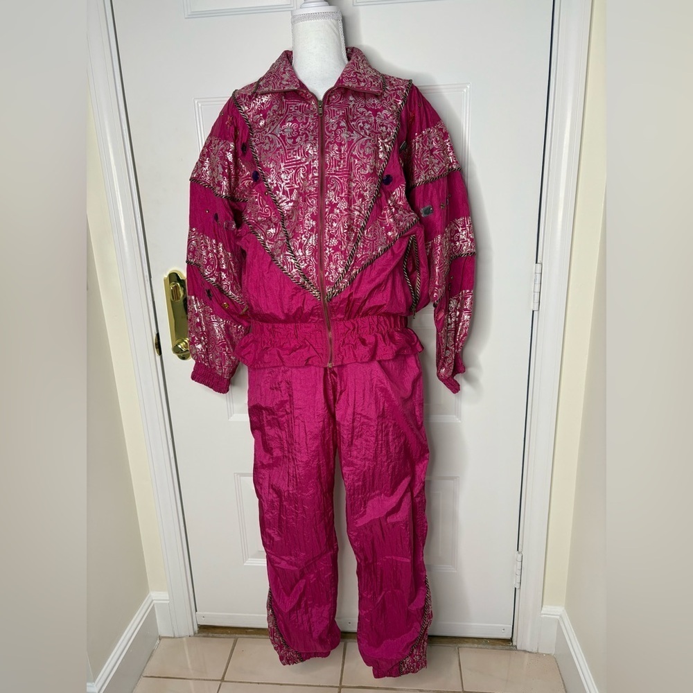 Vintage Clipper Bay Embellished & Braided Hot Pink Windbreaker & Pants Set. PL